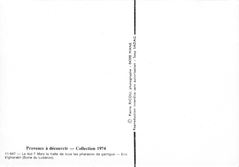  Borie du Lubron . Carte postale de Pierre Ricou, 1974, verso.